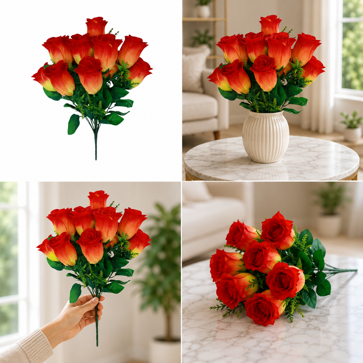 Artificial  Circus Rose Flower Bunches |  Long Stem Fake Silk Roses  | DIY Wedding Bouquet |  Table Centerpiece Home Decor — view 3